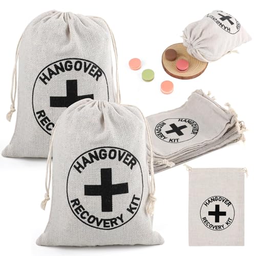 20pcs Hangover Kit Bags Cotton Linen Bachelorette Party Favors Bags 12.5x17.5cm Drawstring Recovery Bag for Hangover Recovery Bridal Shower Bridesmaids Favors and Wedding Welcome Supplies