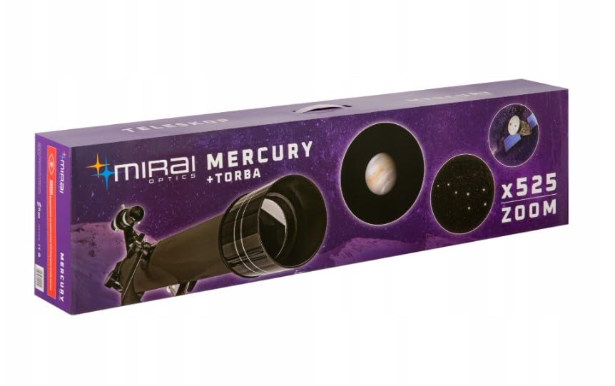 MERCURY Profesjonalny Teleskop Astronomiczny Refrakcyjny | Zoom do 525x | Ogniskowa 700 mm | 3 Okulary | Soczewka Barlowa | Adapter do smartfona | Torba | Filtry słoneczny i księżycowy