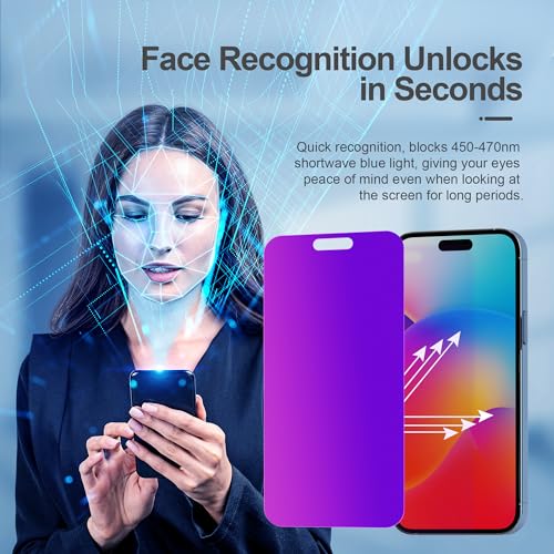 Image of PDDKISS Compatible for iPhone 15 /iPhone 16 Privacy Screen Protector Tempered Glass 6.1 Inch, Purple Gradient Anti Spy Anti Blue Light HD Easy Installation