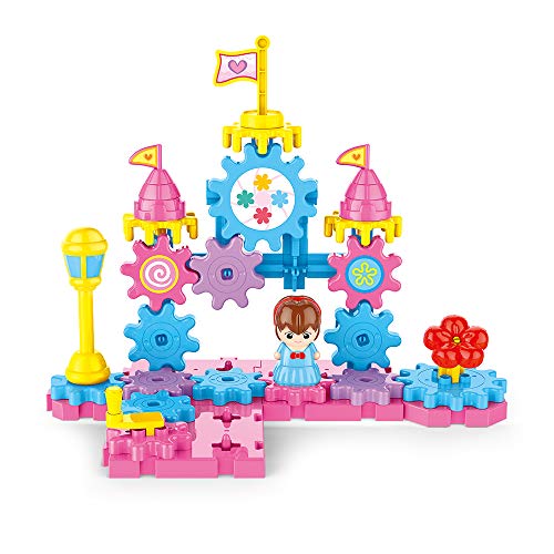 SNAEN DIY Rotating Gears Building Toy Set, Girls STEM Educational Interlocking Learning Blocks, Hand–Operated Spinning Gears Construction Play Set with Doll for Todllers Boys and Girls