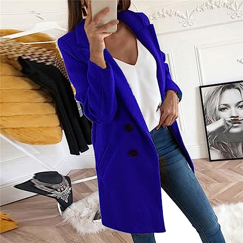 Womens Casual Wool Coat Notch Lapel Double Breasted Peacoat Winter Tartan Trench Coat with Pockets2