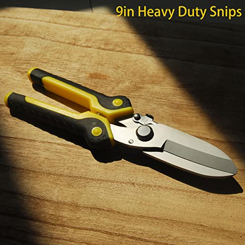 image for TOOLMAK Aviation Tin Snips 9 Inch Heavy Duty Metal Cutter, Straight Sh