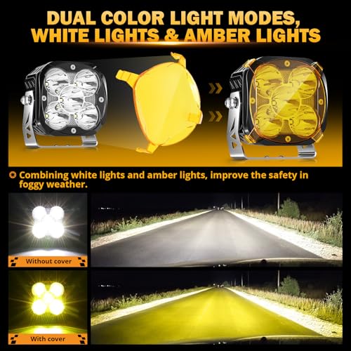 Image of Auxbeam XP-Ultra Series 4.5'' LED Pods, 128W 15200LM Hyper Spotlight Offroad Lights with DRL, Off Road Light Bars Fog Light with Amber Covers, Cube Ditch Lights for Jeep UTV ATV Off Road, Pair