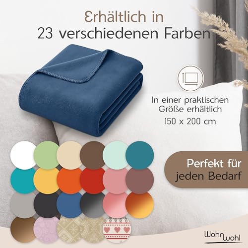WOHNWOHL® Kuscheldecke (150x200cm) • Weiche Tagesdecke • Sofadecke • Wohndecke • Schlafdecke • Oeko-Tex zertifizierte Baumwolldecke • Samtig weiche Decke • Farbe: Kobalt