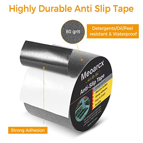Meoarcx Heavy Duty Anti Slip Tape, 4Inch X 33Feet High Traction Grip Tape For Stairs, Waterproof Anti Slip Tape Durable Adhesive Grip Tape For Skateboards, Non Slip Tape For Outdoor Step Treads, Grey #TOP2