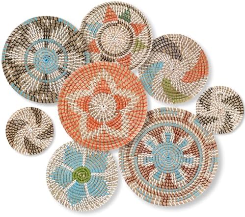 Ziliny Boho Wall Basket Decor Set of 8 Decorative Hanging Woven B...