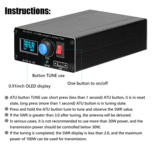 Sintonizador de antena automático ATU-100-0A HUIOP con pantalla OLED de 0.91 y batería de 1800mAh 3