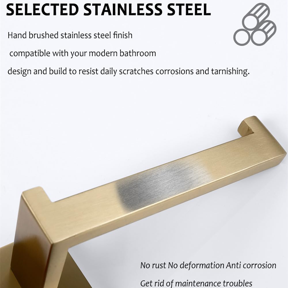 Juego de Accesorios de baño de Oro Cepillado Soporte de Rollo de Papel higiénico de Montaje en Pared Toallero Colgador de Batas Kit de Accesorios de Acero Inoxidable, Cepillo de baño BG