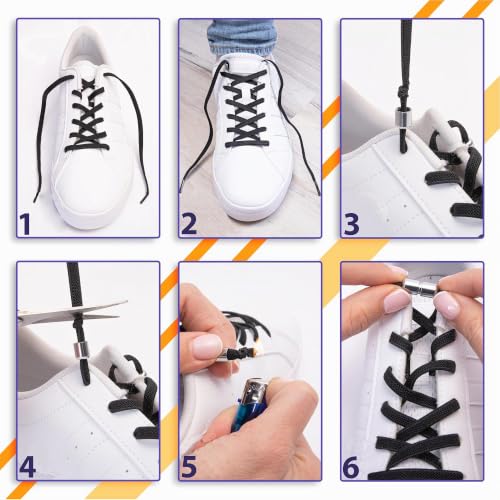 SULPO Elastische Schnürsenkel ohne Binden, flache Gummi Schuhbänder mit Metallkapseln, Schnellverschluss für Sneaker, Freizeit- und Sportschuhe, für Erwachsene & Kinder, 1 oder 2 Paar
