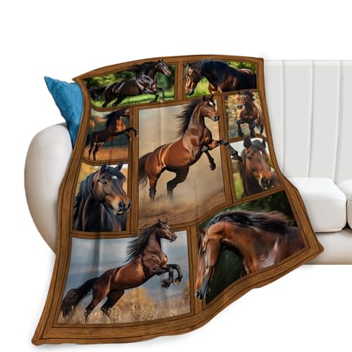 Couverture polaire chevaux 60"x50", cadeau pour famille