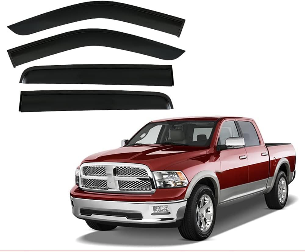 PANXUC Car Wind Deflectors for DODGE RAM1500 2009-2018, Side Window Wind Rain Deflector Window Visor Sun Rain Guard Smoke Guards