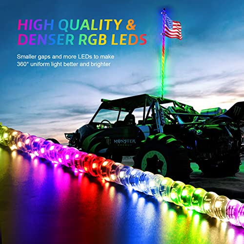 Image of Ehaho 1 Pack 1FT Whip Lights,LED Whip Light with App & Remote Control, Spiral RGB Chasing Lighted Whips with Rocker Switch, Music Whip Light for UTV ATV Polaris RZR Can-Am SXS Truck