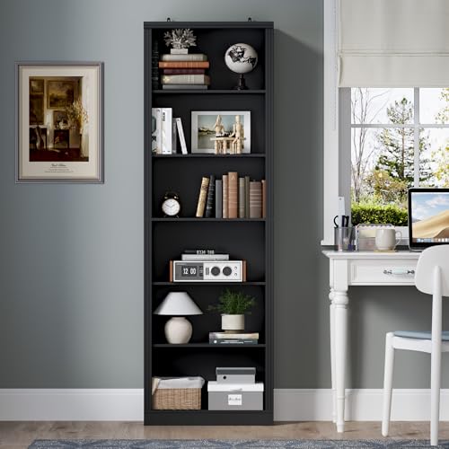Image of BORNOON 74 inch Tall Bookshelf, 6-Tier Floor Standing Bookcase with 2 Adjustable Shelves, 24 inch Wide Open Storage Shelf, Modern Display Organizer for Home Office, Living Room, Bedroom, Study