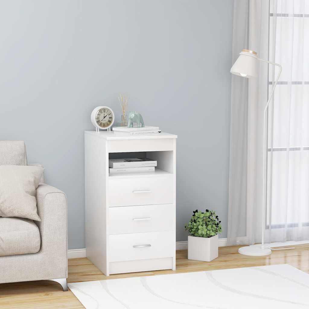 Armadietto con 3 cassetti, bianco, 40 x 50 x 76 cm, in legno, cassettiera con vano portaoggetti, armadietto compatto per ufficio e studio