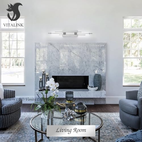Image of 31 inch Chrome Bathroom Vanity Light Dimmable 5CCT Bathroom LED Wall Light Over Mirror Modern Wall Mount Lighting Fixture Hardwired
