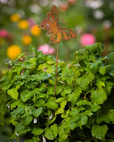 ALEMIN 2er Rost Schmetterling Gartenstecker, Metall Rostiger Schmetterling gartendeko rost für draußen, rostdeko gartendeko Deko für Garten Terrasse Balkon
