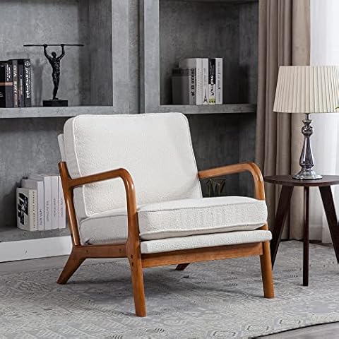 JOYBASE Lounge Arm Chair, Mid Century Modern Accent Chair, Wood Frame Armchair for Living Room, Bedroom (Beige, Fabric) Cover