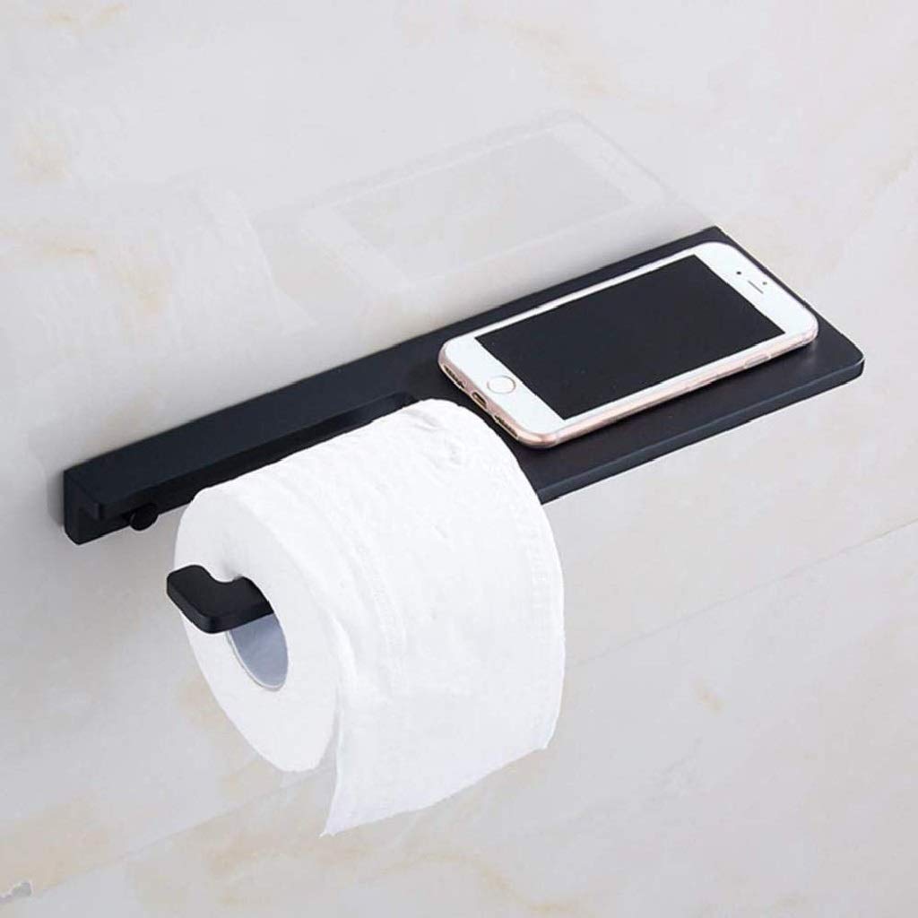 Metallo Supporto di Carta igienica - Angolo Semplice in Acciaio Inox Bagno Tissue Dispenser con Il Telefono Shelf Wet Wipes Bagagli, Nero