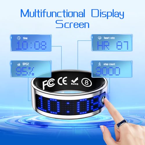 Image of Smart Ring for Women & Men, Fitness & Health Tracker with Display Screen, IP68 Waterproof Smart Rings for Health Monitoring, Fitness Tracker Ring with Call Notification, No App Fe