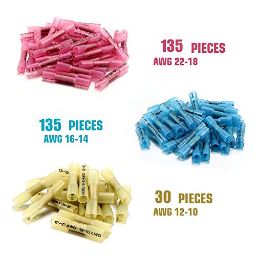 300pcs Heat Shrink Butt Connectors Terminals, Camtek Waterproof Wire Connectors Electrical Terminals Insulated CrimpTerminals Marine Automotive Butt Electrical Connectors Kits (3 Colors / 3 Sizes) - Thumbnail 6