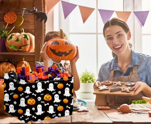 Image of Rectangular Halloween Basket for Boys and Girls Kids Trick or Treat Pumpkin Basket for Halloween Parties Cute Storage Bin Organizer Box Room Decor(Black halloween)