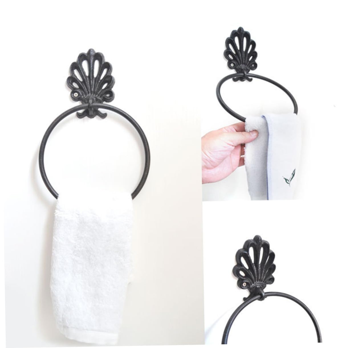 Gatuida Juego de 2 Toalleros de Hierro Forjado Anillo Redondo para Colgar Toallas, Diseño Retro Negro, Ahorro de Espacio para Baño Accesorios de Instalación