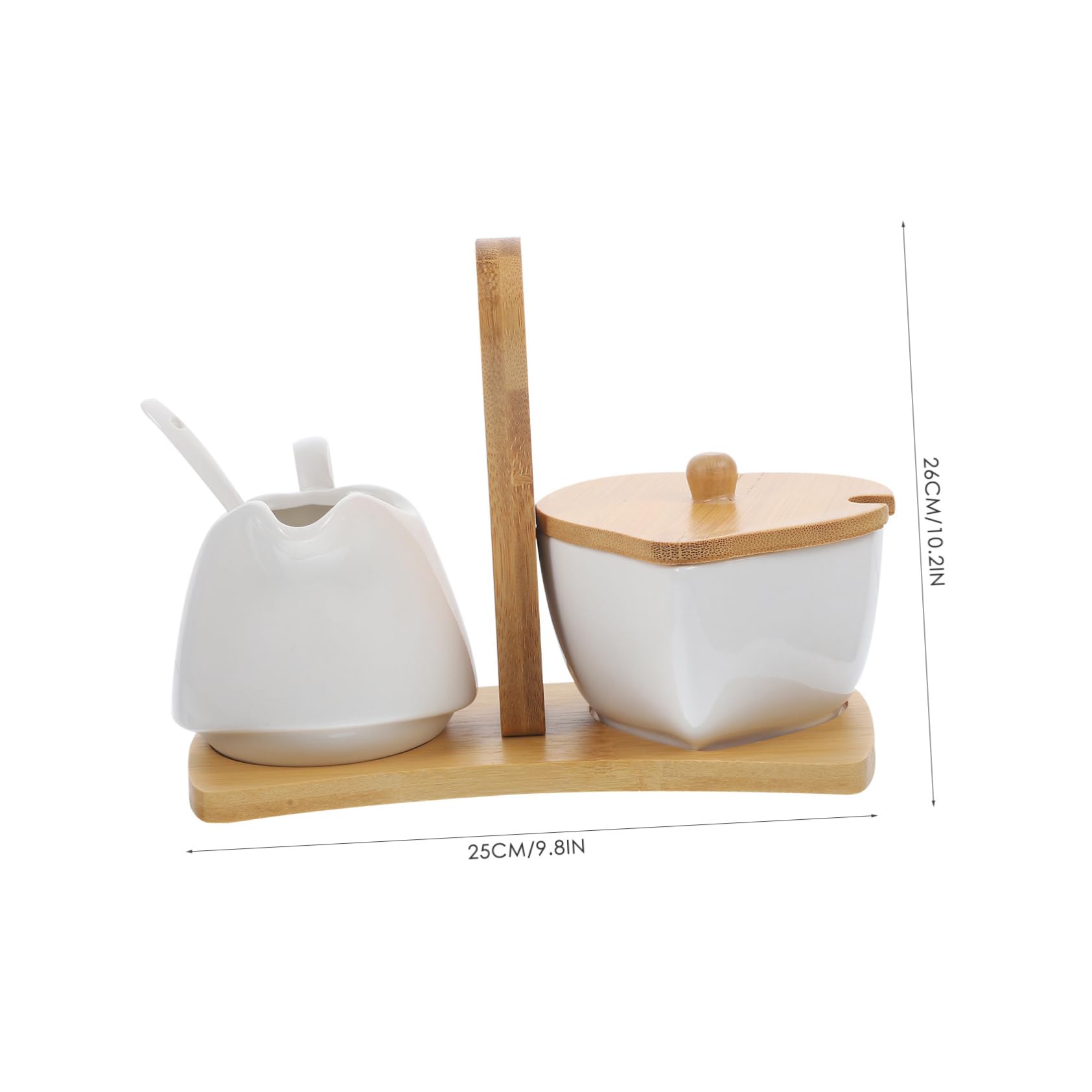 Mipcase Juego de Azucarero y Jarra de Crema con Mango de Bambú de Cerámica y Cuchara de Color Claro Set Diseño Simple y Funcional para Uso en Hogar y Hotel