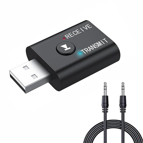 TECHONTO® Bluetooth 5.0 2-in-1 Transmitter & Receiver Converter – Wireless Audio Adapter for Car & Home, USB Powered, 3.5mm Aux, Hands-Free Calls, Compatible with TV, PC, Speakers, Headphones
