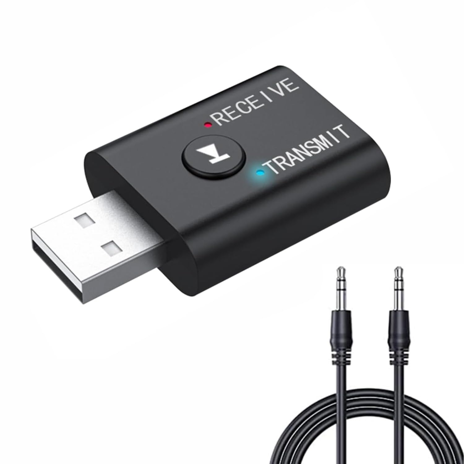 TECHONTO Bluetooth 5.0 2-in-1 Transmitter & Receiver Converter – Wireless Audio Adapter for Car & Home, USB Powered, 3.5mm Aux, Hands-Free Calls, Compatible with TV, PC, Speakers, Headphones