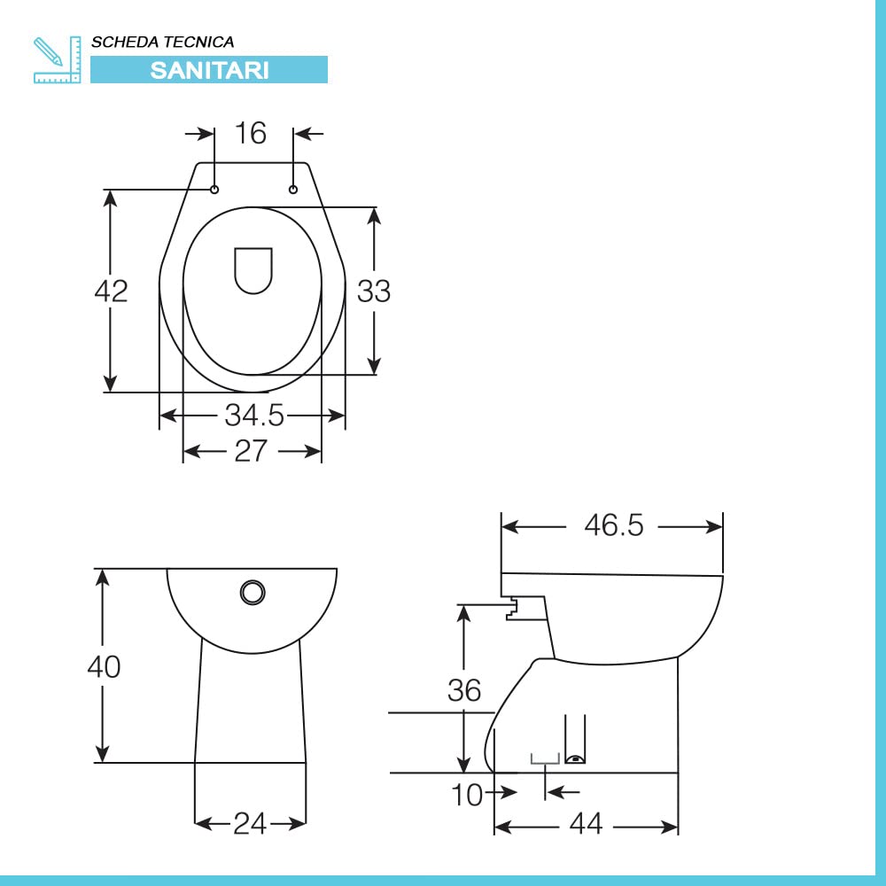 Inbagno Sanitari Bagno in Set, Completo di WC, copriwater, Bidet e lavabo 65 cm con Colonna