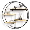 Gadgy Wandrek Industrieel | Zwart Metaal Rond | Met 4 Houten Planken | 100% echt hout en gelast frame | Ø 42 cm. x 10 cm…