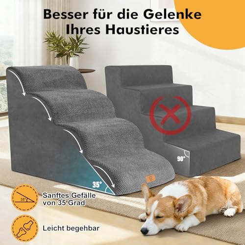 Zvonema Hundetreppe, Haustiertreppe 4 Stufen, Hunde Treppe 52cm Hoch, Abnehmbar rutschfest Hunderampe aus Schaumstoff, Hundetreppe für Kleine Hunde und Katzen, Waschbar Katzentreppe