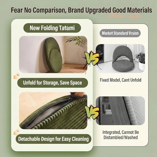 Image of Foldable Floor Chair with Back Support, Tatami Style Floor Lounger for Bedroom, Bay Window, Balcony, Living Room, or Bedside - Single Seat with Backrest Cushion