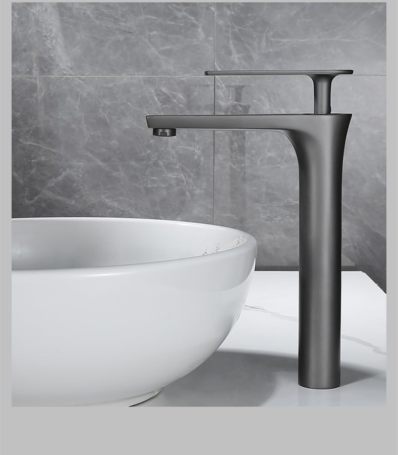 Mitigeur lavabo gris grand format anti-éclaboussures robinet en laiton pour vasque haute