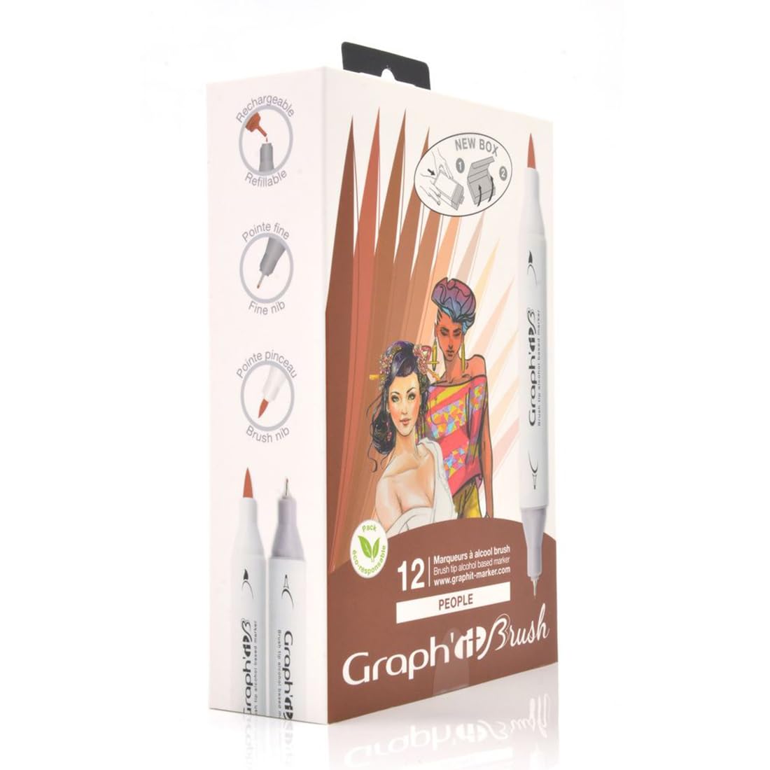GRAPH'IT Brush Marker Set de 12 rotuladores de alcohol de doble punta para dibujo de manga e ilustración, punta extra fina y pincel - Set People