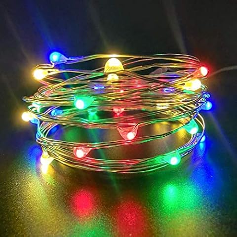 Pack 2 Battery Operated Mini Led String Lights with Timer 6Hours on/18Hours Off,Indoor Led Fairy Lights for Christmas Wedding Party Lighting Decorations,30 Count LEDs,10Feet Silver Wire (Multi Color) Cover
