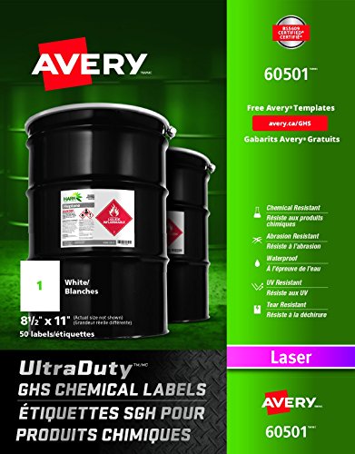 Avery UltraDuty GHS Chemical Labels for Laser Printers, Waterproof, UV Resistant, 8.5