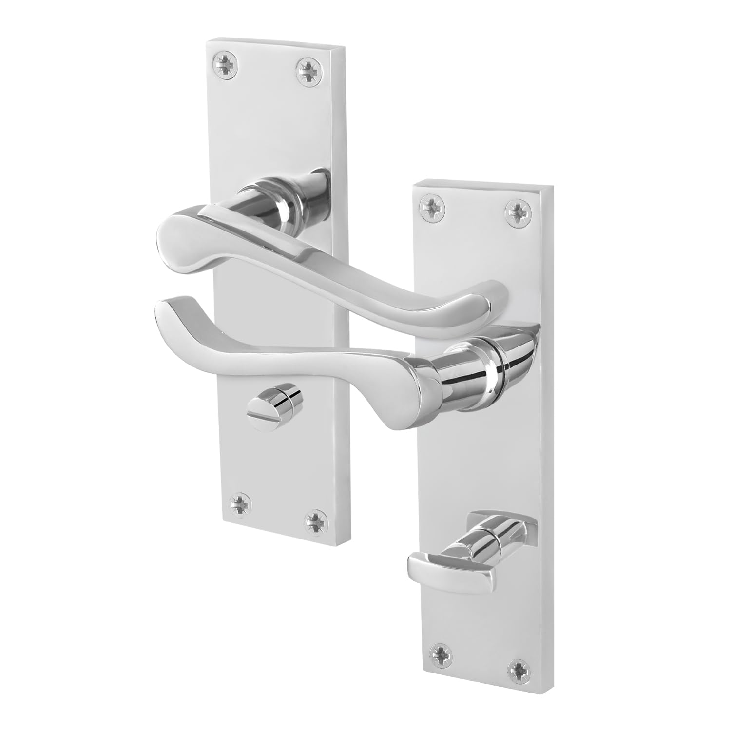 EAI Chrome Victorian Scroll Bathroom Handles, 1 Pair of Polished Chrome Internal Lever Door Handles on Backplate