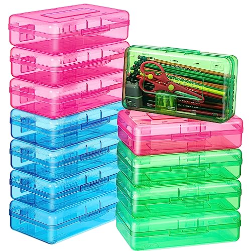 Image of Fainne 24 Pack Clear Plastic Pencil Box,Red, Blue, Green