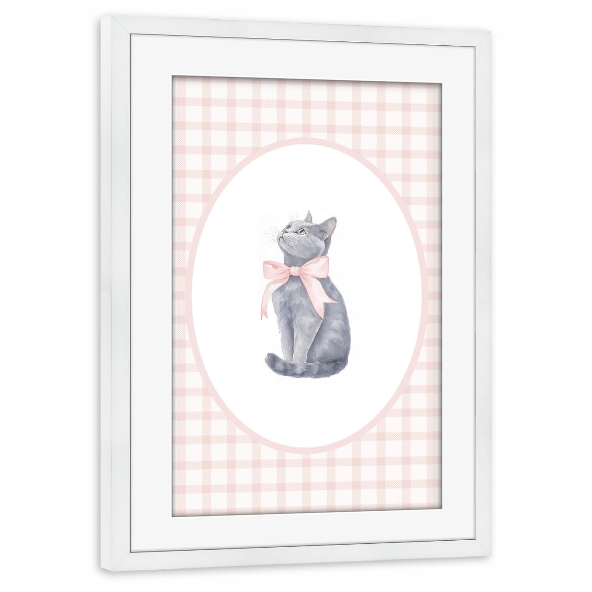 artboxONE Poster mit Rahmen weiß 45x30 cm Katze mit rosa Bande von Winthas - gerahmtes Poster