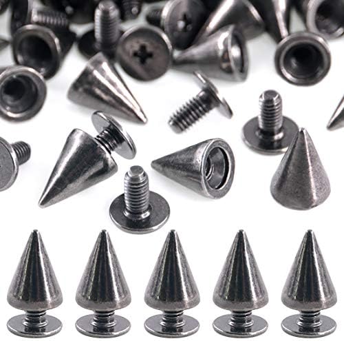 Swpeet 110 Pairs Gun-Black 7mm x 9.5mm Bullet Cone Spike and Stud Metal Screw Back for DIY Leather Craft Cool Rivets Punk Stud Coincal Layer