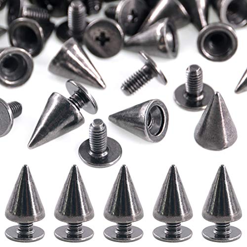 Swpeet 110 Pairs Gun-Black 7mm x 9.5mm Bullet Cone Spike and Stud Metal Screw Back for DIY Leather Craft Cool Rivets Punk Stud Coincal Layer