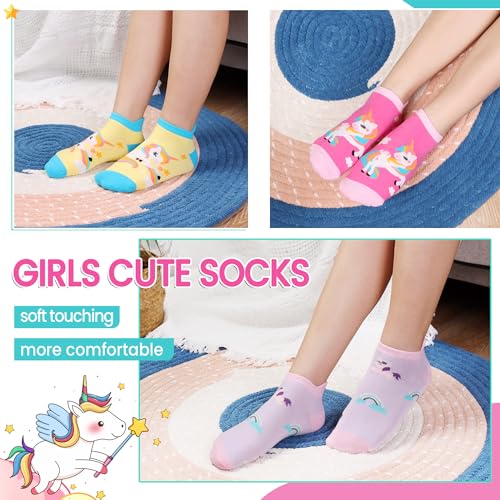 Image of WEVIAS Kids Girls Socks Unicorn Ankle Funny Cartoon Low Cut Cotton Cute Novelty Fashion Toddler No Show Silly Socks 6 Pairs