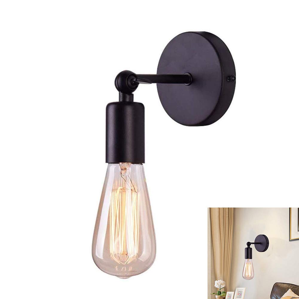 ChaoZan Lámpara de pared Metal Apliques de Pared E27 Moderno Creatividad Simple Hierro Luz de Pared Retro Portalámpara para Dormitorio Comedor Restaurante Sala Escalera Decoración, Negro