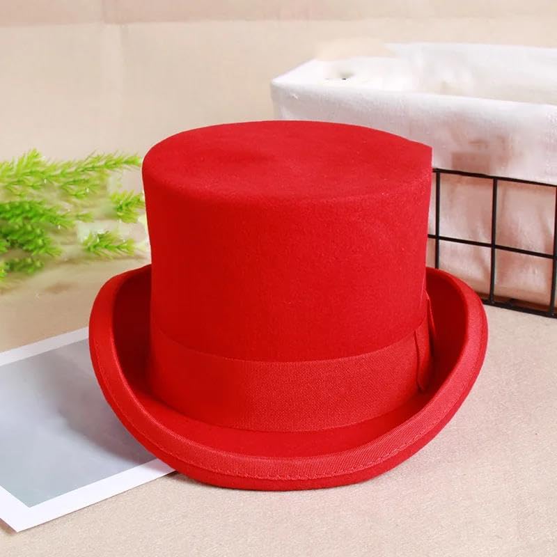 Wool Flat Top Hat For Adults Vintage Fedora Cap Gentleman Magician Dress Up Party Costume Accessory