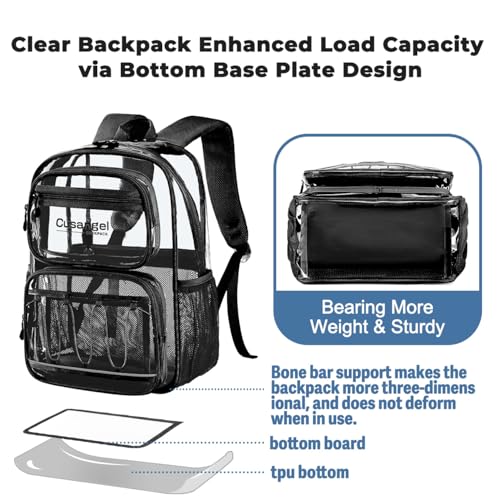 Image of Cusangel Large Clear backpack for girls,16in TPU Plastic Bookbag,Stadium,school, and other security check locations (Black)
