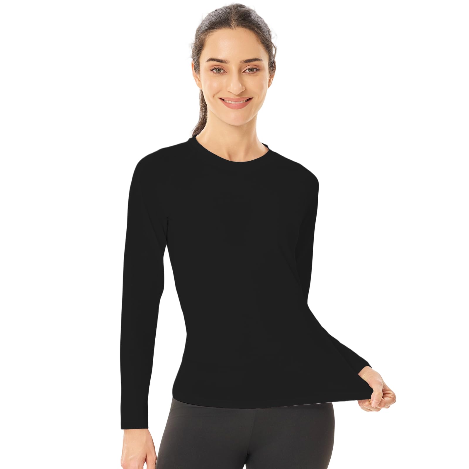 HYCOPROT Pack de 4 Hauts Thermiques Compression Femme en Coton Manche Longue T-Shirt Base Layer Top Sport Tshirt Chaud Col Roulé sous Vêtements Thermiques Décontracté pour Gym Fitness Yoga Running