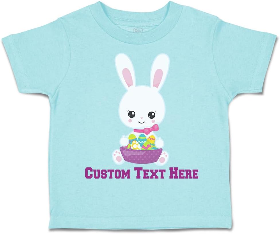 Custom Toddler T-Shirt Easter Kawaii Bunny Basket Eggs Easter Cotton Basket Egg Boy & Girl Clothes Basket with Eggs Baby Funny Tee Chill Personalized Text Here 6 Months