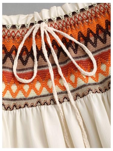 Women's Boho Tribal Maxi Skirt Drawstring Elastic Waist A Line Vacation Long Flowy Skirt4