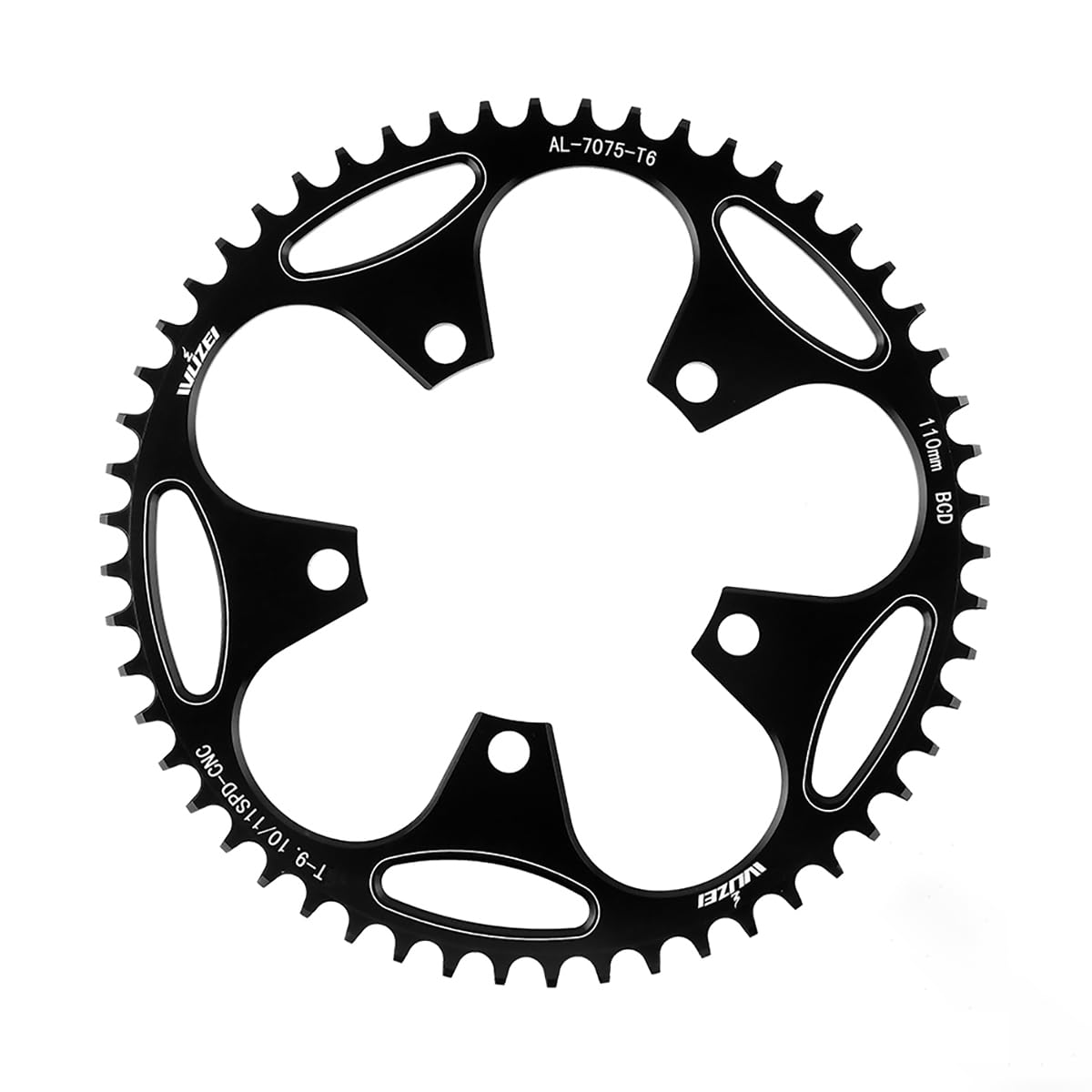 KTKEET 110/130 BCD Chainring 36/38/40/42/44/46/48/50/52/54/56/58/60T 5 Screws Round Narrow Wide Bicycle Chainring for 9/10/11 Speed Road Bike Folding Bicycle (110BCD 48T)